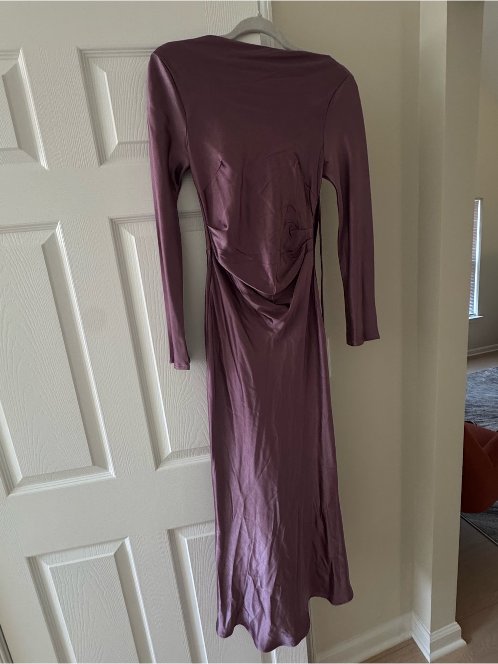 Hello Molly Long Sleeve Satin Dress in Mauve